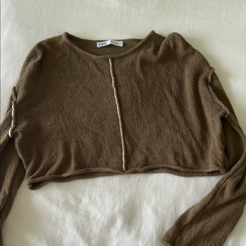 Zara olive green Textured Crop Top